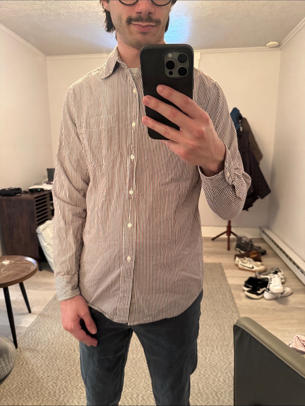 Men's Casual Stripe Button-Down Shirt - Brown/White